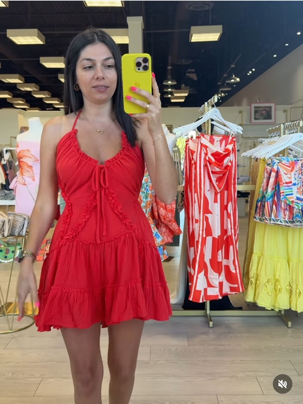 Red Halter Tie-Front Romper with Ruffle Hem